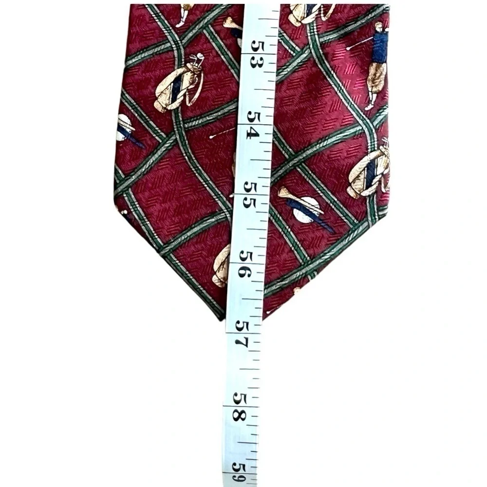 Men's Burgundy Red Wine Golf Printed Tie Business Casual Golfer Necktie Standard